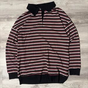 Nenona Striped Polo Shirt Black Collar Preppy Casual Top